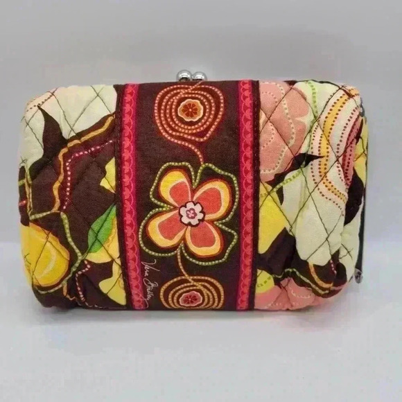 VERA BRADLEY CLUTCH PURSE KISS LOCK CLOSURE BROWN PRINTED - Picture 2 of 11